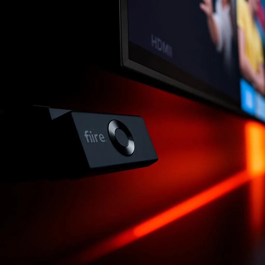 Fire Stick conectado à HDMI de uma TV moderna com o Fun Play