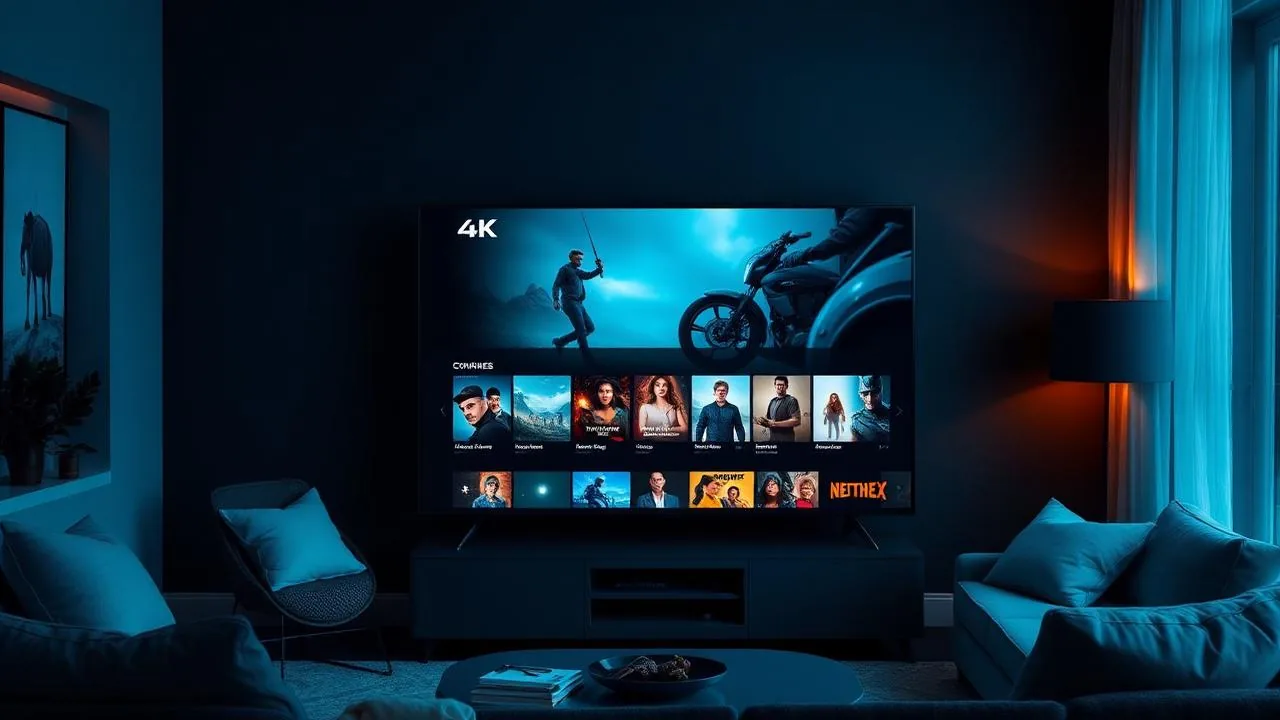 Smart TV rodando o Fun Play com interface 4K em sala escura